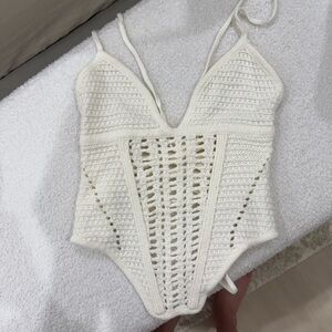 Crochet Cream One-Piece Swimsuit